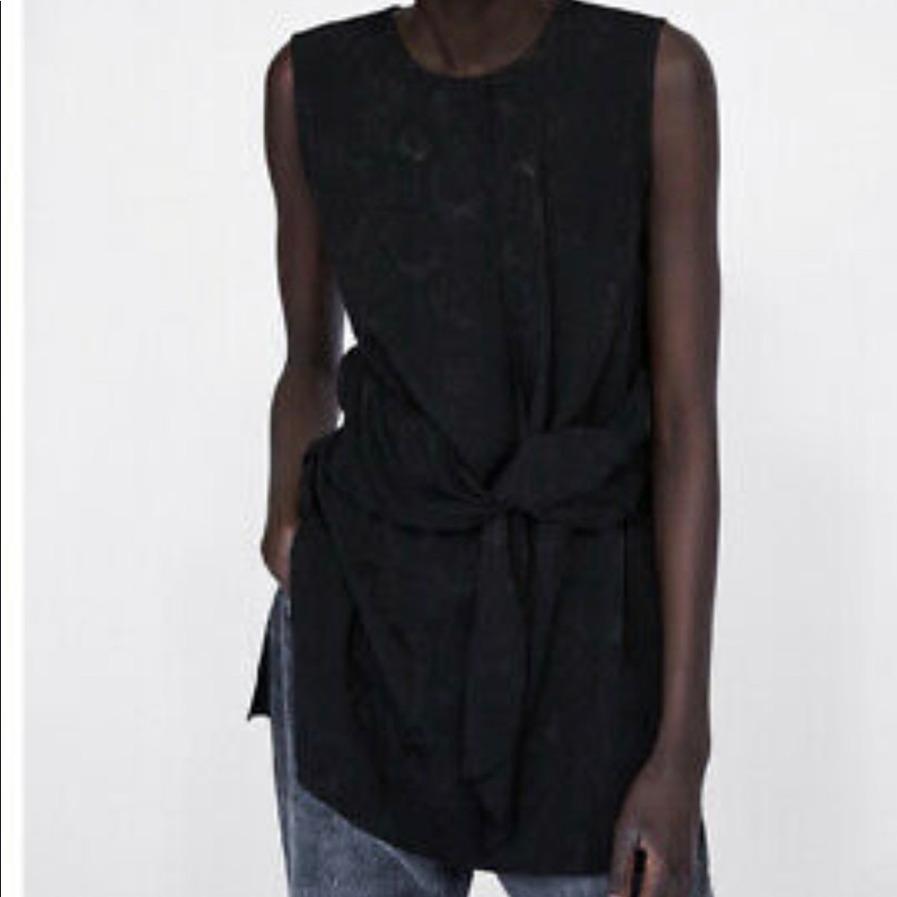 Zara Jacquard Top with tie front